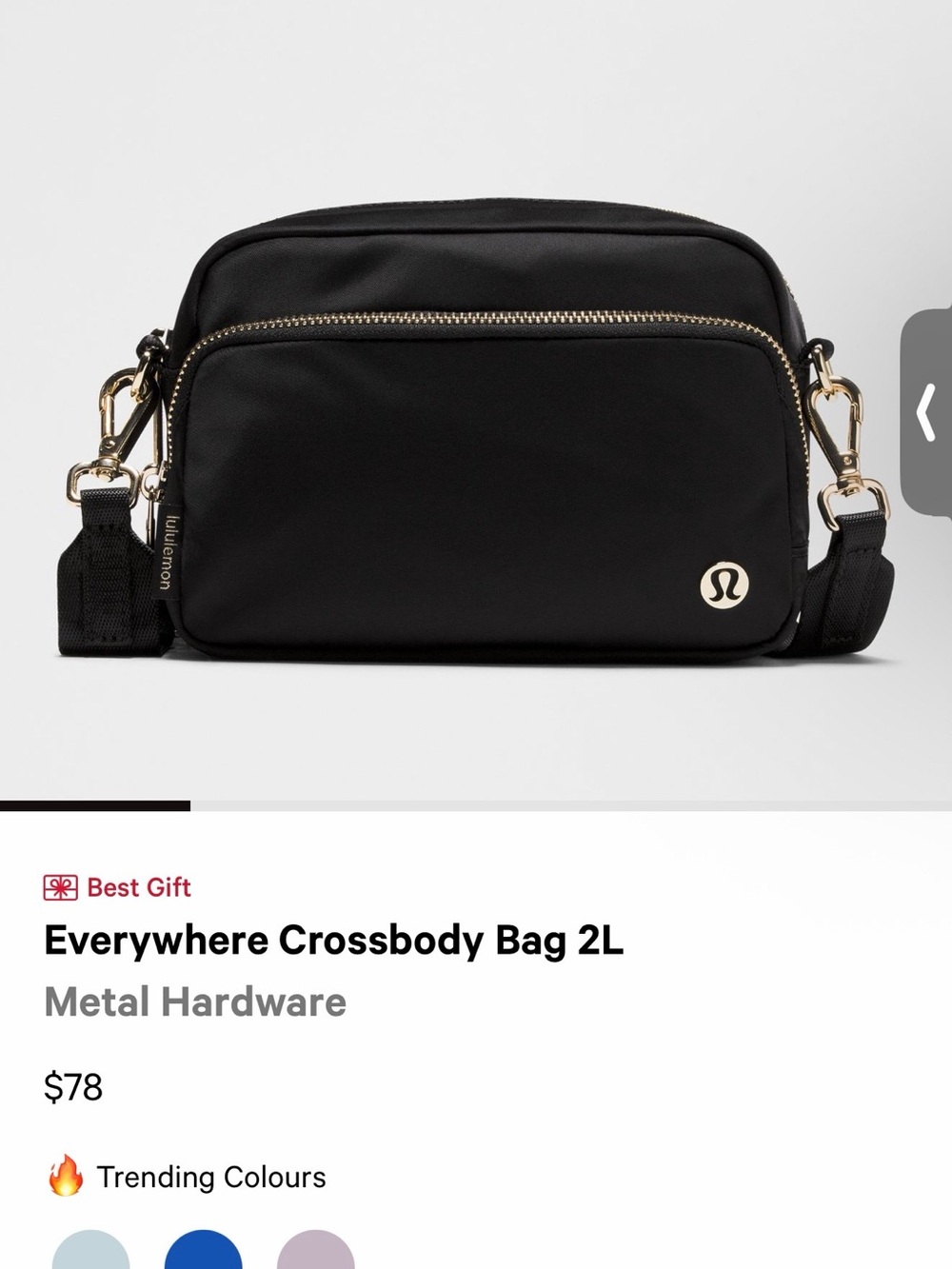 lululemon athletica Black Crossbody Belt Bag with Gold Hardware